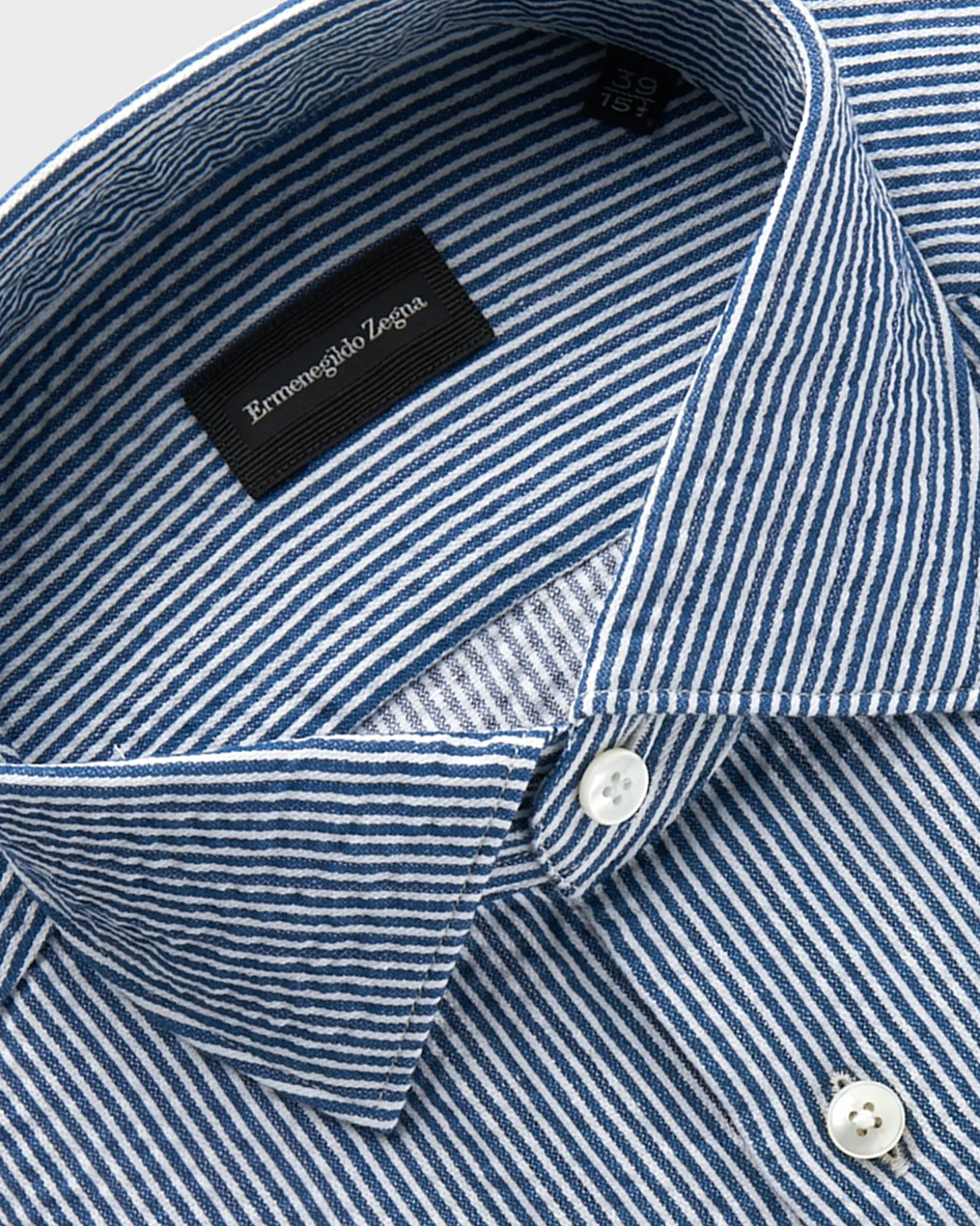 Teal And White Pinstripe Cotton Linen Milano Shirt