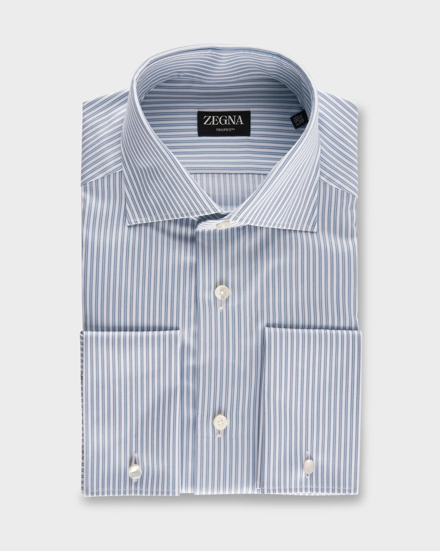 Teal And White Stripe Trofeo Cotton French Cuff Shirt