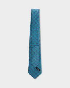 Turquoise Floral Silk Linen Tie