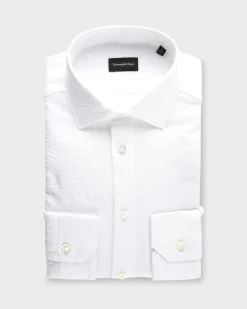White Cotton Linen Seersucker Milano Shirt