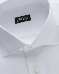 White Micro Texture French Cuff Cotton Shirt