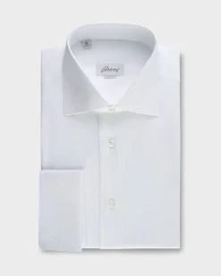 White Microtexture Cotton French Cuff Shirt