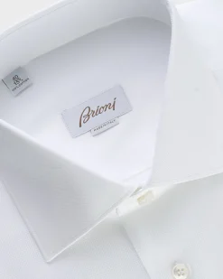 White Microtexture Cotton French Cuff Shirt